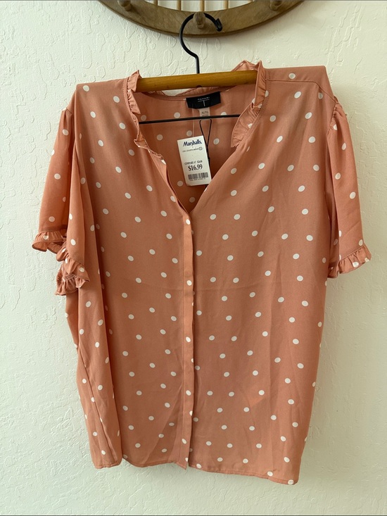 Tahari Tops - Tahari Pink Polka Dot Button Down Blouse XL NWT